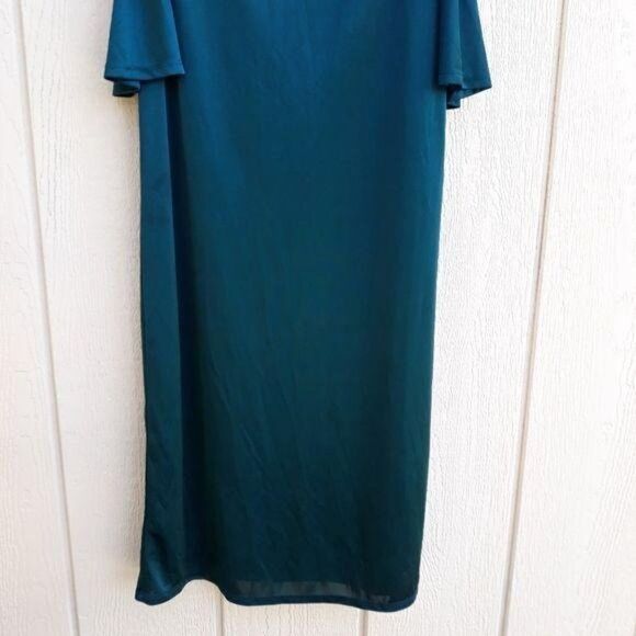 Zara Trafaluc Holiday Silky Cold Shoulder Midi Shift Dress Green Sz S - Picture 5 of 10